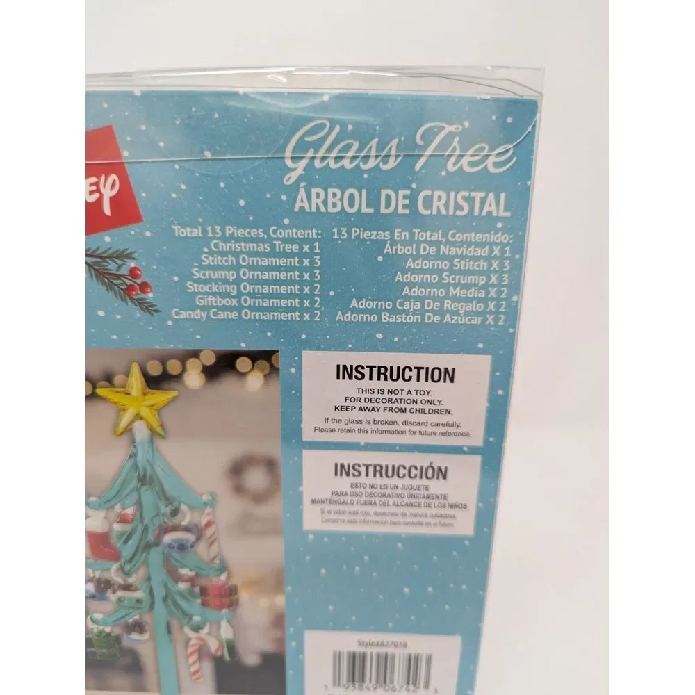 Disney Lilo Stitch Glass Table Top Christmas Tree 13pc Ornaments NEW IN BOX 2024